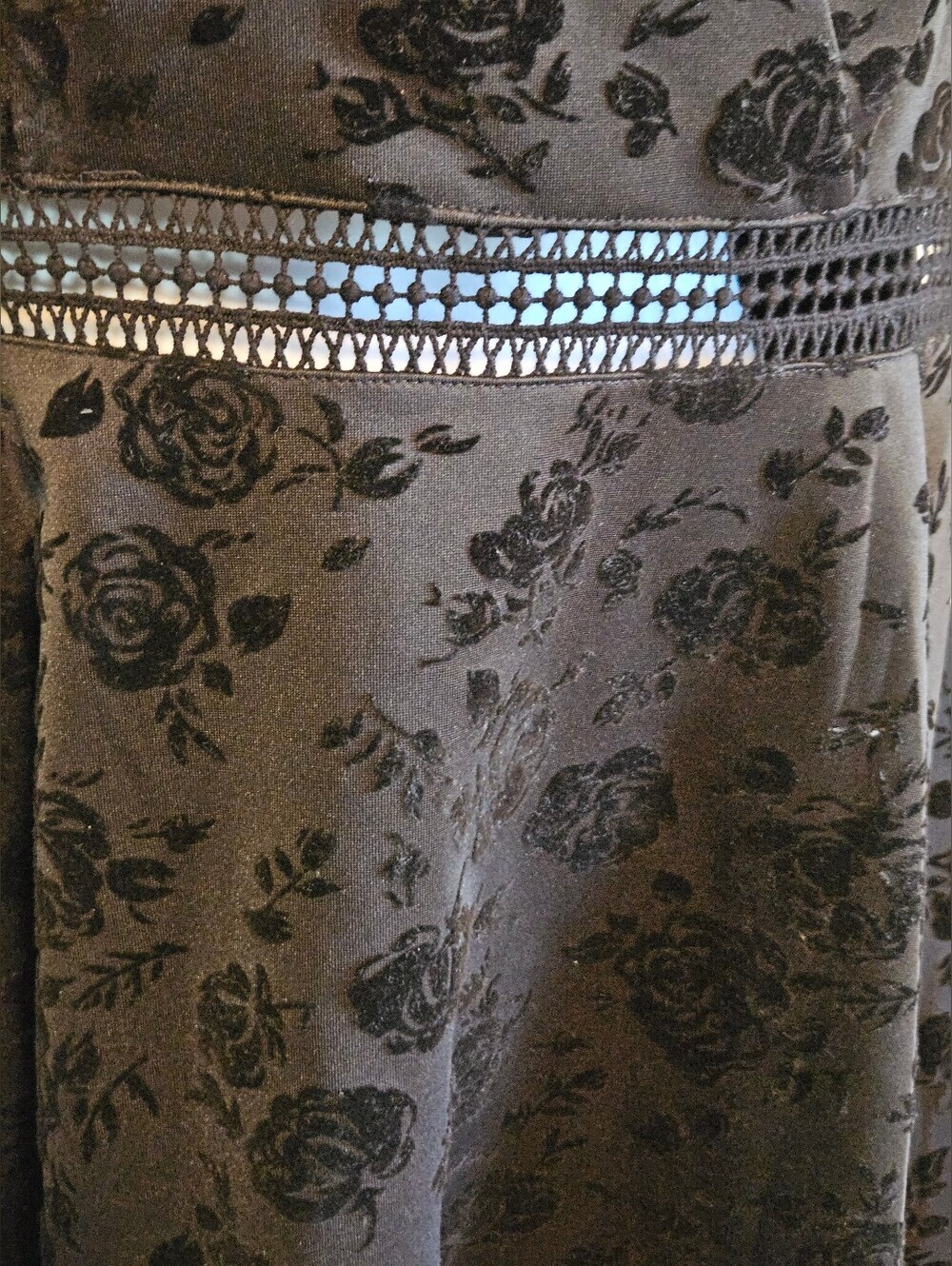 0076 City Studio Black Velvet Rose Mini Dress Cutout Waist Whimsigoth New Sz 15 - Picture 7 of 14